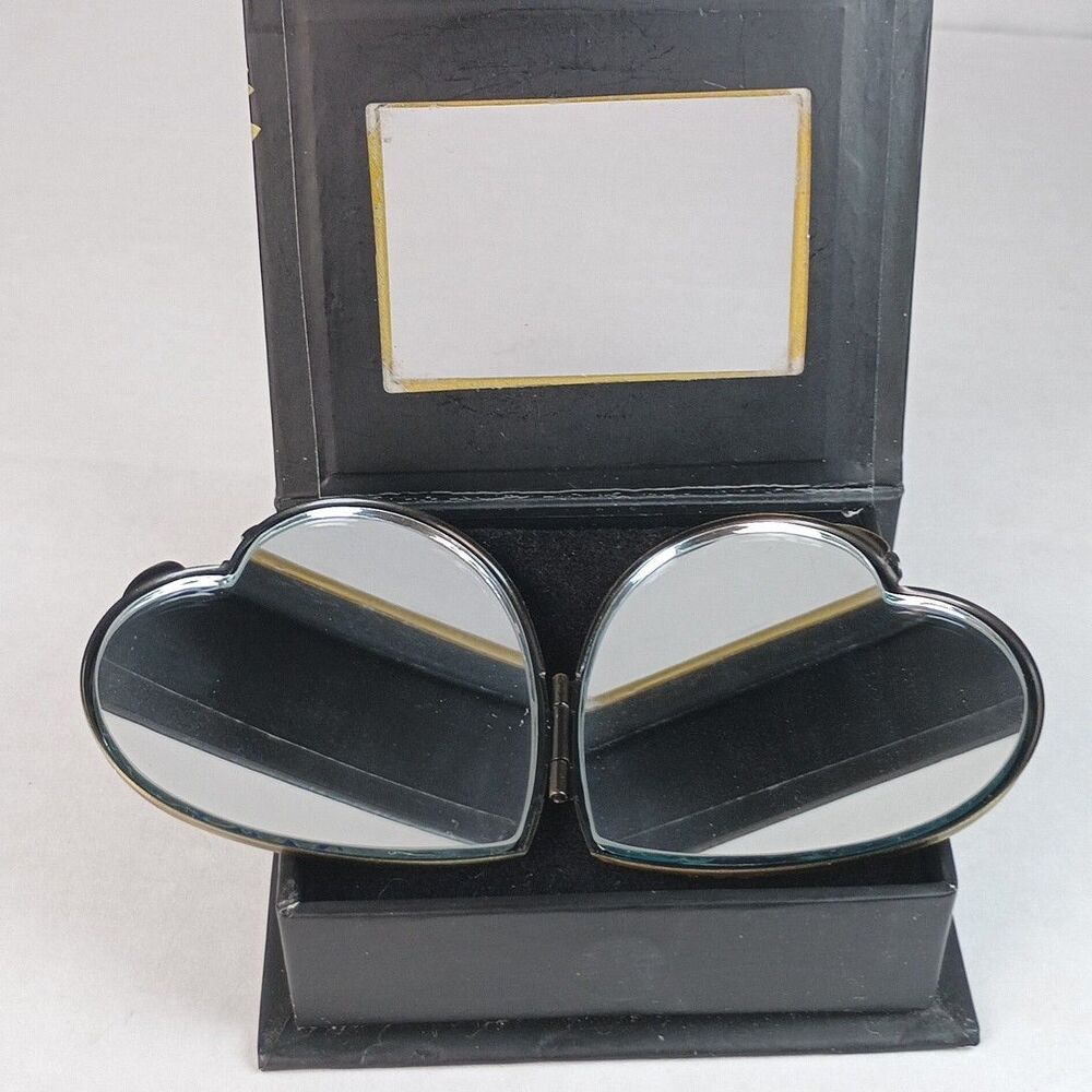 Michal Negrin Crystals Heart Shaped Mirror Compact In Original Box 2.5" - Picture 4 of 7